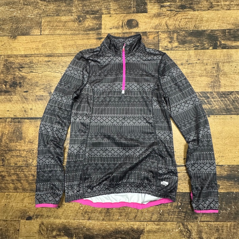 Marika Tek Women's Black‎ Geometric Print Dry Wik Performance 1/4 Zip Pullover L